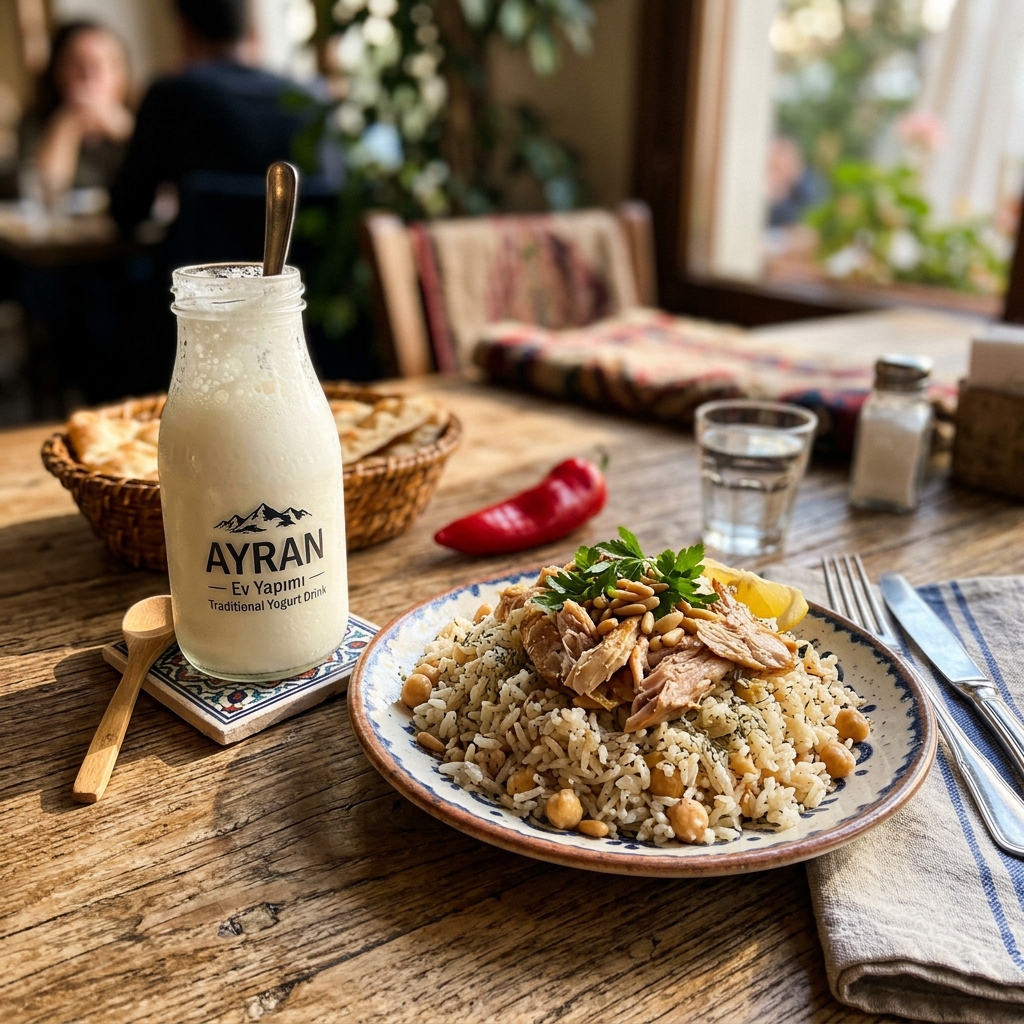 Taze Köpüklü Ayran ve Sıcak Pilav